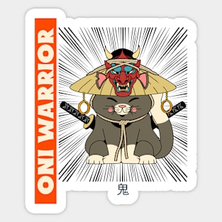 Cute Japanese Cat Oni Warrior Sticker